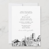 Moderne Denver Skyline zwart & wit bruiloft Kaart (Voorkant)