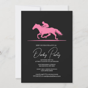 Moderne Derby-feestuitnodiging Zwart Roze Paard Kaart