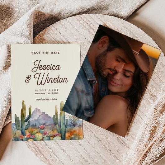 Moderne Desert Cactus Foto Bewaar de Datum Kaart