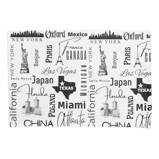 Moderne designberoemde steden met zwarte en witte  kussensloop (Voorkant)