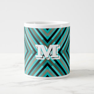 Moderne diagonale checker tinten groen, monogram extra grote beker