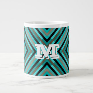 Moderne diagonale checker tinten groen, monogram extra grote beker