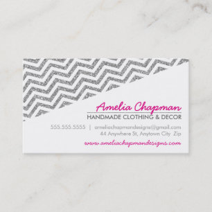 MODERNE diagonale chevron faux zilver glitter roze Visitekaartje