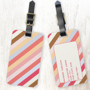 Moderne diagonale Snoep streep gepersonaliseerd Bagagelabel