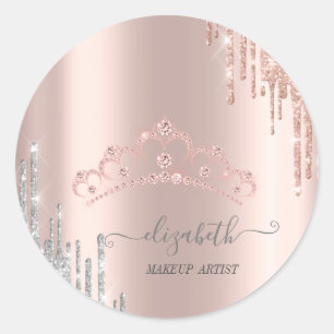 Moderne diamanten tiara roze goud zilveren druppel ronde sticker