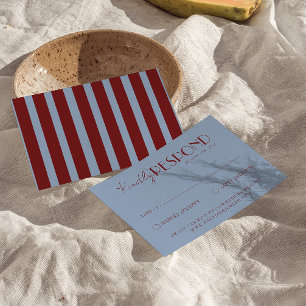 Moderne Diep Rode Blauwe Klasse Fancy Bruiloft RSVP Kaartje