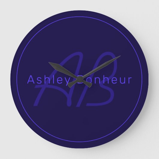 Moderne diepe Paarse kleuren | Naam kool en monogr Grote Klok (Voorkant)