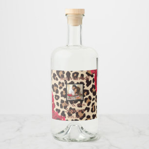 Moderne dierenprint Red Rose "Just Married" Likeurfles Etiket