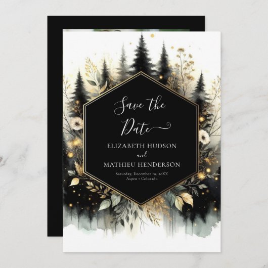 Moderne digitale betoverde bos bruiloft save the date (Voorkant / Achterkant)