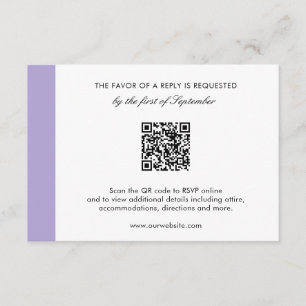 Moderne digitale lavender Paarse QR-code bruiloft RSVP Kaartje