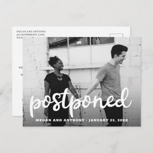 Moderne, dik script foto Weddenschap Aankondigingskaart (Voorkant / Achterkant)