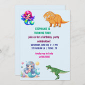 Moderne Dinosaurus zeemeermin Verjaardagsfeest Kaart (Voorkant / Achterkant)