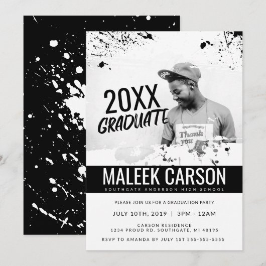 Moderne diploma uitnodiging | Krachtige diploma ui (Voorkant / Achterkant)