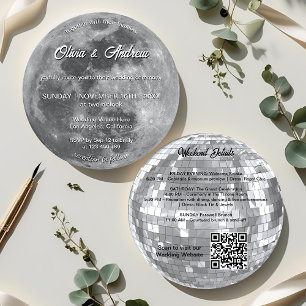 Moderne Disco Bal QR Code Vollemaans Bruiloft Kaart