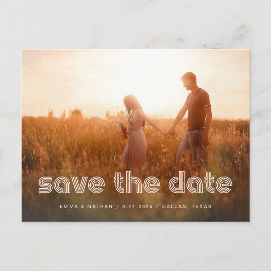 Moderne disco tekst | Foto QR Code De datum opslaa Aankondigingskaart (Voorkant)