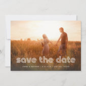Moderne disco tekst | Twee foto- en QR-code Save The Date (Voorkant)