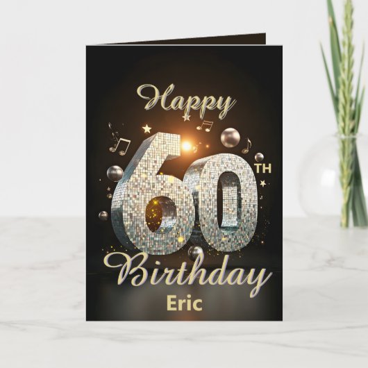 Moderne Disco Zwart Goud Mozaïek 60e Verjaardag Kaart (Voorkant)