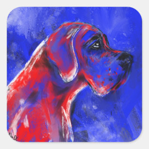 Moderne Dogge-portret rood blauw Vierkante Sticker