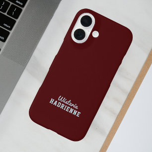 Moderne Donker Burgundy Blauwe Sport Monogram Naam iPhone 16 Hoesje