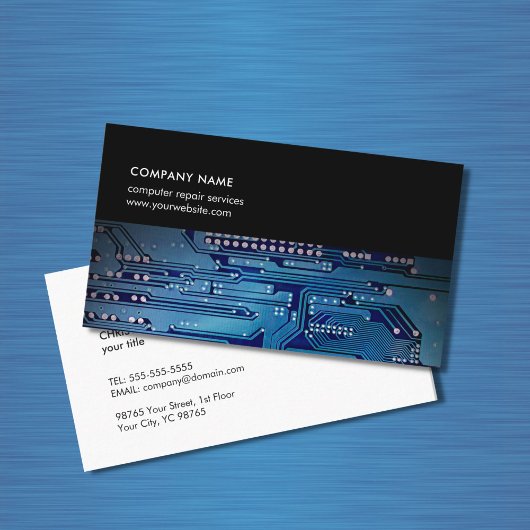 Moderne Donkerblauwe Circuit Board Computer Consul Visitekaartje