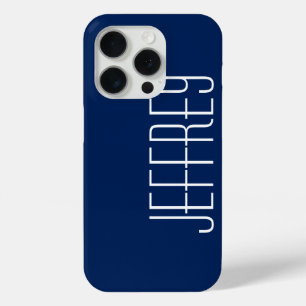Moderne donkerblauwe en witte, gepersonaliseerde j iPhone 15 pro case