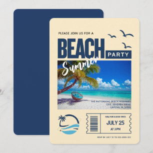 Moderne donkerblauwe strandfeest kaart