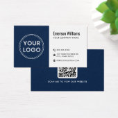Moderne donkerblauwe witte logo QR-code visitekaar Visitekaartje (Bureau)