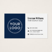 Moderne donkerblauwe witte logo QR-code visitekaar Visitekaartje (Voorkant)