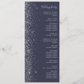 Moderne Donkerblauwe Zilveren Glitter Bruiloft Programma (Achterkant)