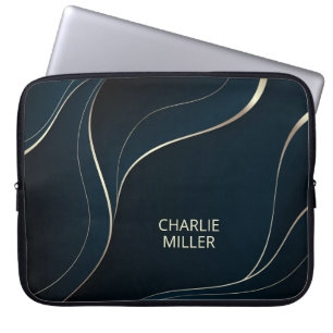 Moderne donkere blauwe golven achtergrond en aange laptop sleeve