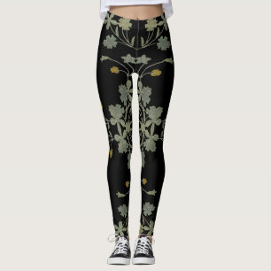 Moderne Donkere Bloemrijke Sierlijke Grijze Gouden Leggings