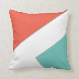 Moderne, donkere koraal Blauwgroen kleurenblok geo Kussen