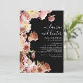 Moderne donkere Moody Blush Pink Script Floral Wed Kaart (Staand voorkant)