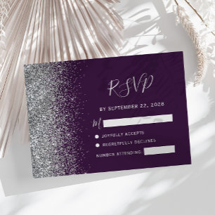 Moderne, donkere Paarse zilver Faux Glitter Edge RSVP Kaartje