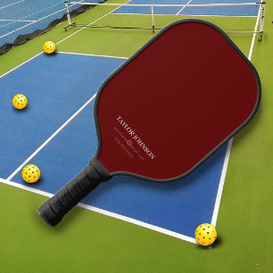 Moderne donkere rode monogram naam + contact pickleball paddle