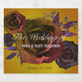 Moderne donkere Rozen op gouden Waterverf Sparkling Wijnetiket (Enkel label)