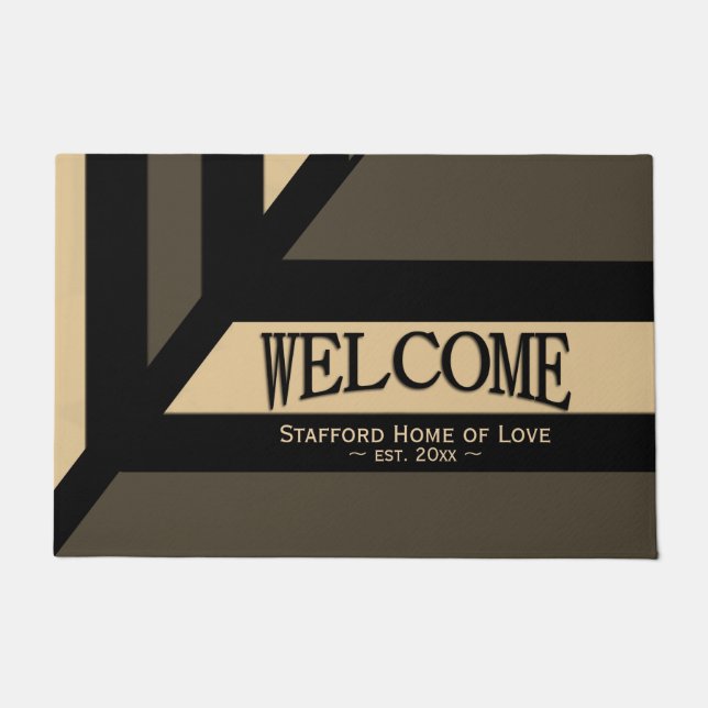 Moderne donkere strepe naam en vastgestelde datum deurmat (Voorkant)