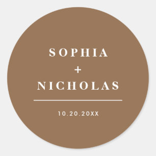 Moderne donkere taupe minimale elegante bruiloft ronde sticker