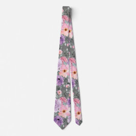 Moderne donkergrijze bloemen Waterverf bruiloft Stropdas