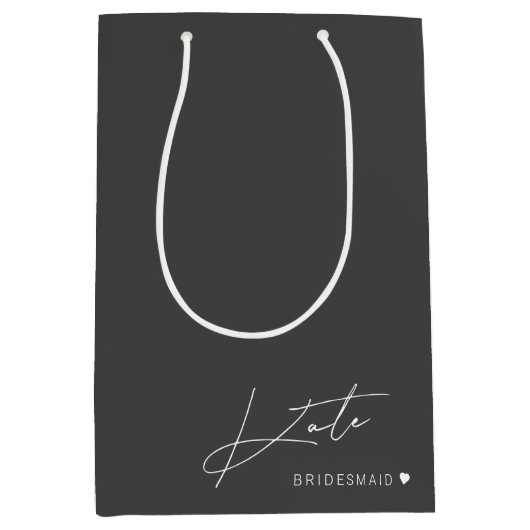 Moderne donkergrijze bruidsmeisje-aanzoekcadeautas medium cadeauzakje (Voorkant)