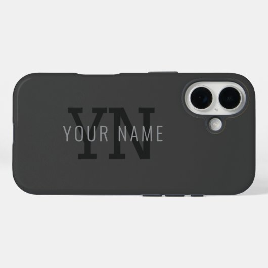 Moderne donkergrijze monogram naam (of andere teks Case-Mate iPhone case (Achterkant (horizontaal))