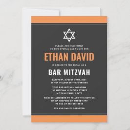 Moderne donkergrijze oranje grenzen bar mitzvah kaart