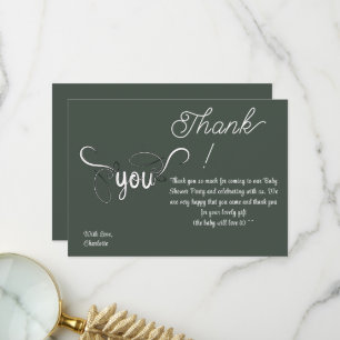 Moderne donkergroene babyshower bedankkaart