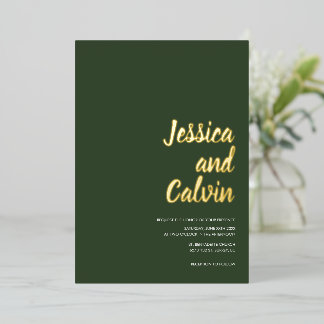 Moderne donkergroene gouden tekst huwelijksuitnodi folie uitnodiging