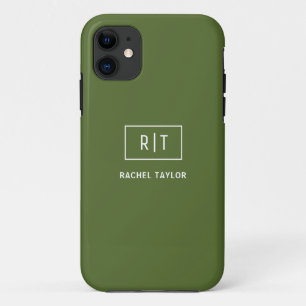 Moderne donkergroene monogram iPhone 11 hoesje