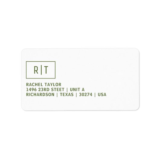 Moderne donkergroene monogram retouradres etiket (Voorkant)