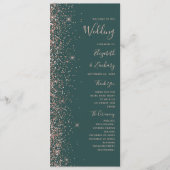 Moderne donkergroene Roos Gold Glitter Wedding Programma (Voorkant)