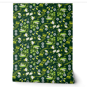 Moderne donkergroene Scandinavische bloempatroon Behang