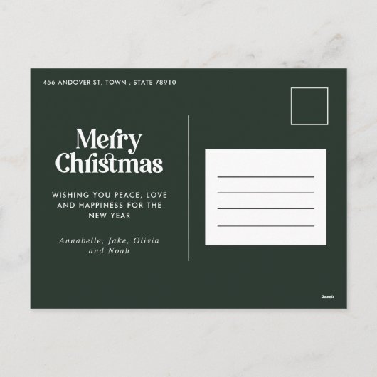 Moderne donkergroene waterverf botanische typograf feestdagenkaart (Achterkant)
