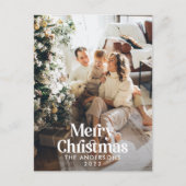 Moderne donkergroene waterverf botanische typograf feestdagenkaart (Voorkant)